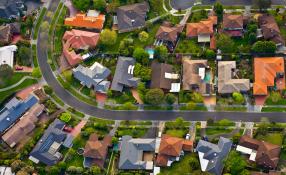 Aerial image of surburban streets houses