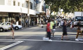 This is an image of people on a crossing