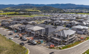 Aerial view of houses under construction