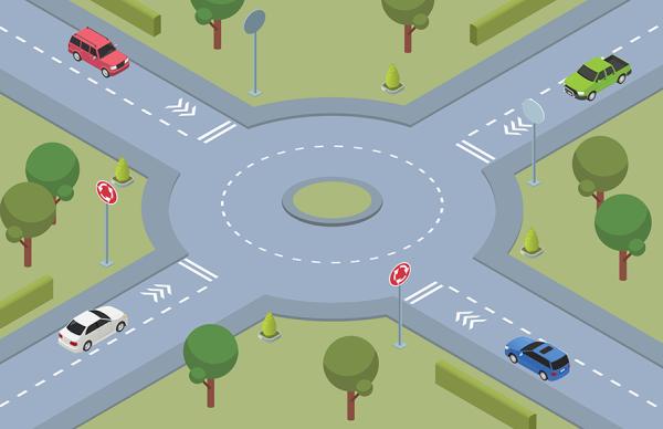 roundabout intersection and cars graphic 