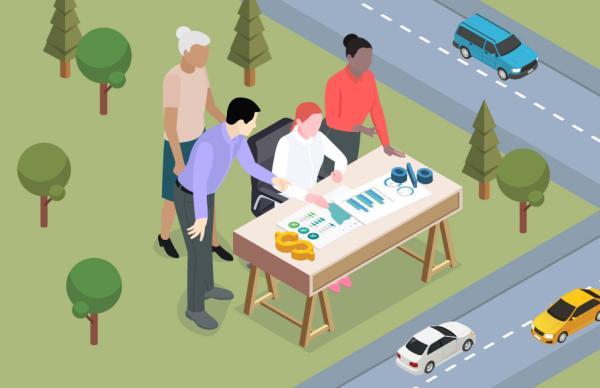 people at a desk graphic