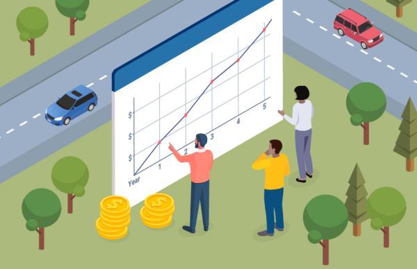 people looking at a line graph 