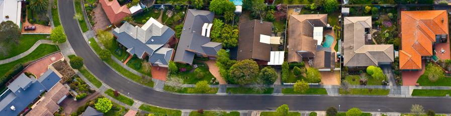 Aerial image of surburban streets houses
