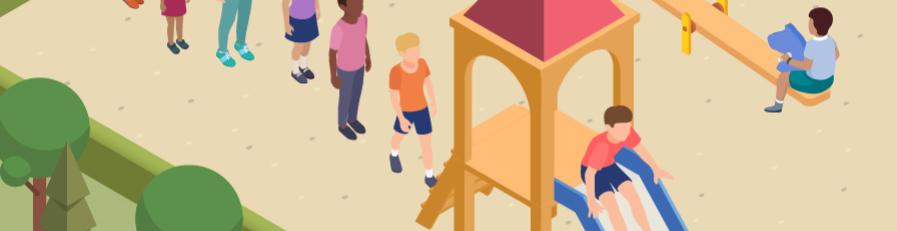children lining up for park slippery dip graphic