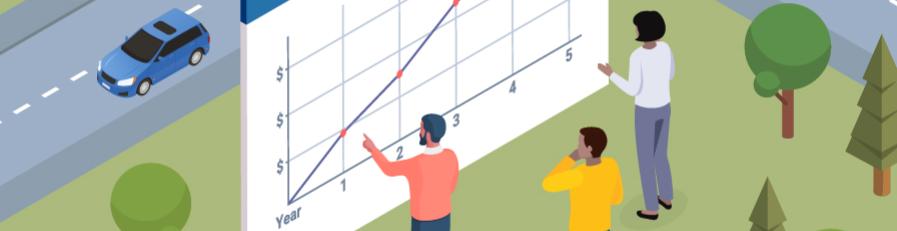 people looking at a line graph 